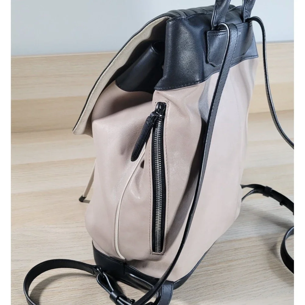Rag & Bone Pilot Two Tone Backpack Leather Fawn Black Colorblock Purse Suede
